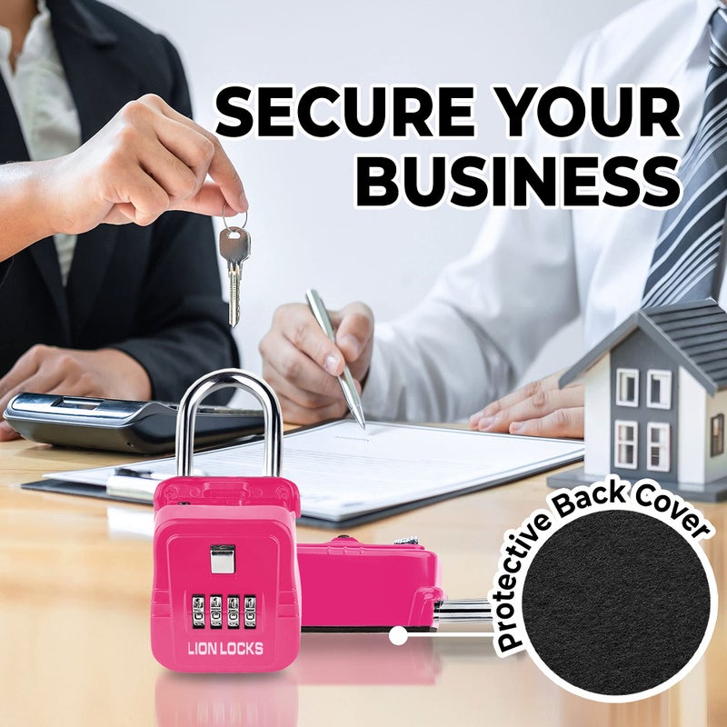 Lion Locks صندوق قفل مفتاح Lion Locks 1500 مع رمز، صندوق قفل للمفاتيح في الهواء الطلق، صندوق قفل السمسار للإيجارات قصيرة المدى، يحمل 5 مفاتيح (6 عبوات، وردي) - Image 5